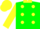 Silk - Green, Yellow spots and Collar, Yellow Sleeves, Two Green Hoops, Yellow Cap, Green V
