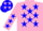 Silk - Hot pink, blue 'H' in grey horseshoe & blue stars on bac