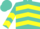 Silk - Turquoise, yellow brand emblem, yellow chevrons on