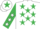 Silk - White, Emerald Green stars, Emerald Green sleeves, White stars, White cap, Emerald Green star