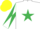 Silk - White, Emerald Green star, diabolo on sleeves, Yellow cap