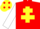 Silk - RED, yellow cross of lorraine, white sleeves, yellow cap, red spots