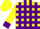Silk - Yellow, Purple Blocks, Purple Stripes and Cuffs on Sleeve