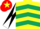 Silk - Yellow, Dark Green chevrons, White and Black diabolo on sleeves, Red cap, Yellow star