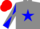 Silk - grey, Blue Star, Blue and grey Diagonal Quartered Sleeves, Red Cap