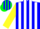 Silk - BLUE & GREEN Halves, White Stripes on Yellow Slvs