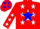 Silk - Red and White, White 'J & R' in Blue Star, White Stars on