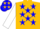 Silk - Gold, gold and blue stars on white sleeves, blue