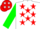 Silk - White, red Soto, red stars, green sleeves