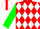 Silk - Red, white diamonds, white stripe on green sleeves, red