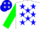 Silk - White with Blue Stars, Green Sleeves, Blue and Gre