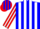 Silk - Blue and Red Vertical Halves, White Stripes on Black