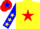 Silk - Yellow, red star, Blue sleeves with yellow stars, Red cap with blue star