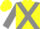 Silk - Yellow, grey cross belts, grey Bars on Sleeves, Yellow Cap