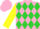 Silk - Shocking pink, yellow 'JR', lime green diamonds on yellow sleeves, pink