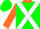 Silk - Green, Orange Collar, White cross belts, Orange Cuffs on Sleeves, Green Cap