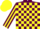 Silk - MAROON & YELLOW CHECK, striped sleeves, yellow cap