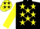 Silk - Black, yellow 'GJ' in yellow circled stars, yellow sleeves