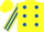 Silk - Yellow, Royal Blue spots, striped sleeves, Yellow cap