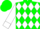 Silk - GREEN & WHITE DIAMONDS, white bars & cuffs on sleeves, green cap