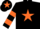 Silk - Black, Orange star, hooped sleeves and star on cap