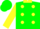 Silk - Green, Yellow spots and Collar, Yellow Sleeves, Two Green Hoops, Ye