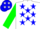 Silk - White with Blue Stars, Green Sleeves, White, Blue, an