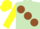 Silk - LIGHT GREEN, large BROWN spots, YELLOW sleeves and cap