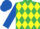 Silk - Emerald Green, three Yellow diagonal diamonds, Royal Blue sleeves and cap