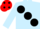 Silk - LIGHT BLUE, large black spots, red cap, black spots