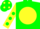 Silk - Green, Yellow disc and sleeves, Green spots and cap, with Yellow spots
