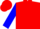 Silk - RED, Blue 'R' on White Dot, Blue Sleeves