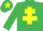 Silk - EMERALD GREEN, yellow cross of lorraine, yellow star on cap