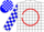 Silk - White, Blue Lazy JA in Red Circle, Blue & White Block Belt, Blue & White Blocks