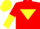 Silk - Red, Yellow inverted triangle, halved sleeves, Yellow cap