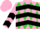 Silk - Fluorescent Pink, Lime Green Diamonds and 'AR' on Black chevrons, P