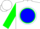 Silk - White, Green Circle on Blue disc, Green Cuffs on Sleeves, Green