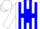 Silk - white w/ blue stripes w/ with cross on back