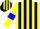 Silk - Yellow, three Black stripes, Yellow sleeves, Blue armlets, Yellow And Black striped cap