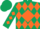 Silk - Dark Green, Dark Green 'GV' on Orange Diamond, Orange Diamonds on