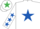 Silk - WHITE, royal blue star & stars on sleeves, white cap, emerald green star