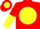 Silk - Red, multi-colored emblem on yellow disc on back, red and yellow halved slee