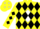 Silk - Yellow, Blue  'RR' on White Diamond, Black Diamonds on S