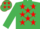 Silk - EMERALD GREEN, red stars, emerald green sleeves, red stars on cap