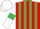 Silk - Red and Emerald Green stripes, White sleeves, Emerald Green armlets, White cap