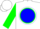 Silk - White, Green Circle on Blue disc, Green Cuffs on Sleeves, Green C