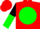 Silk - Red, Black 'LF' in Green disc, Black & Green Halved Sleeves, Red Cap