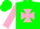 Silk - GREEN, pink Maltese cross, pink bars on sleeves, green ca