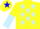 Silk - Yellow, Light Blue stars, Halved sleeves, Yellow cap, Blue star
