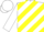Silk - White, orange and yellow diagonal stripes, black 'PR' on whi